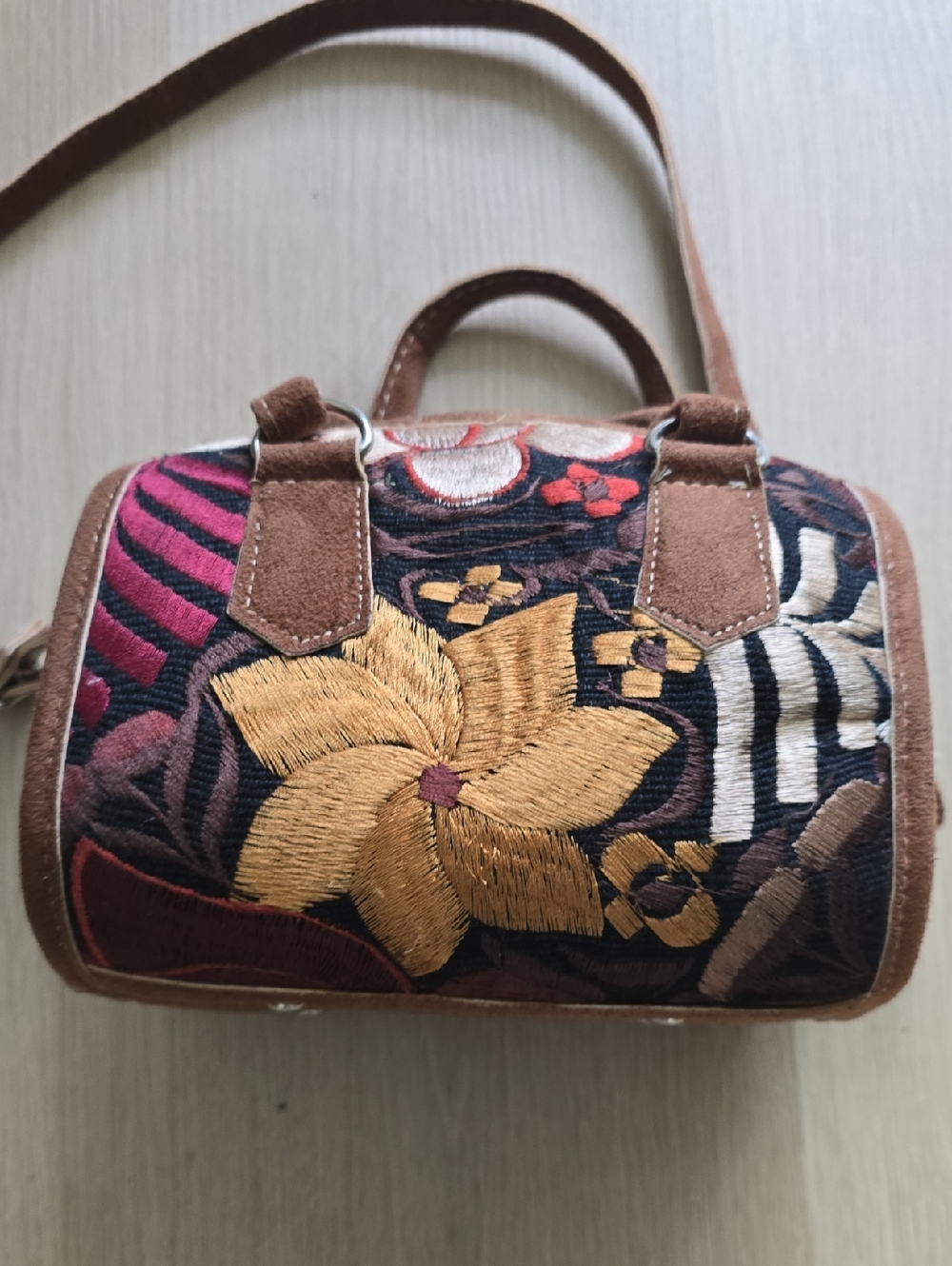 Embroidered Floral Mini Bag - Brown/Gold